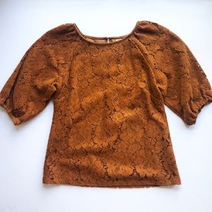 NEW! Anthropologie DOLAN Left Coast Norah Floral Corduroy Lined Blouse Brown XXS